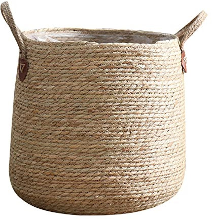 Cesta de flores tejida con asa para plantas de suelo, flores decorativas para interiores y exteriores, decoración de balcón, regalo