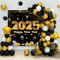 Neujahr 2025 Dekoration Ballon, 100 Stück Luftballons Girlande Schwarz Gold Weiß mit Happy New Year Hintergrundbanner, Schwarz Gold Neujahr Dekoration für 2025 Neujahr Partydeko, 2025 Silvester Deko