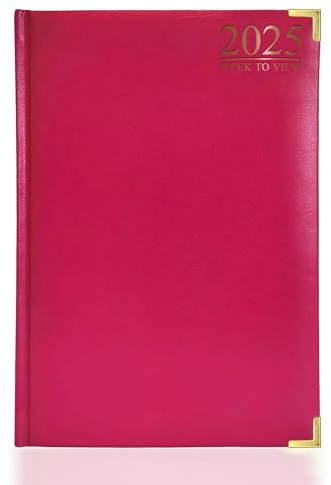 G4GADGET 2025 A5 Wochenansicht, rosa Terminplaner, Woche auf 2 Seiten, Wochenplaner, gepolsterte Vorderseite und fester Einband, vergoldete Kanten