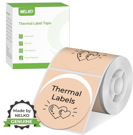 NELKO PM220 Etikettenhersteller-Band, angepasstes Etikettendruckpapier, 50x50 mm, Standard-laminiertes Büro-Etikettierband-Ersatz, Thermo-Etikettenband für Zuhause, Büro, 150 Etiketten/Rolle(Khaki)