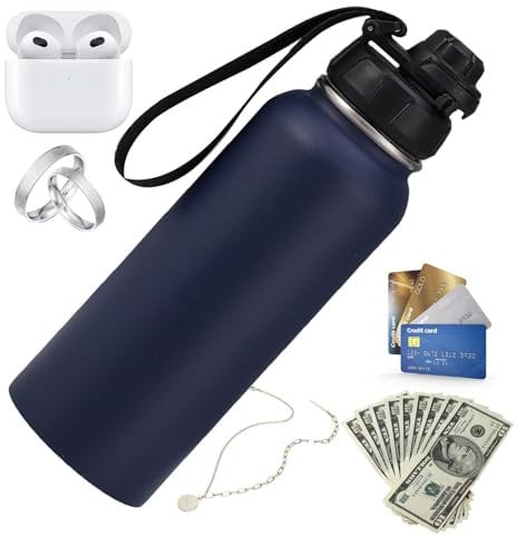 Bottle with Secret Compartment, Diversion Safe Water Bottle with Hidden Compartment, Stainless Steel Secret Storage Water Bottle for Valuables, Leak Proof Insulated Bottle for Money Keys Jewelry