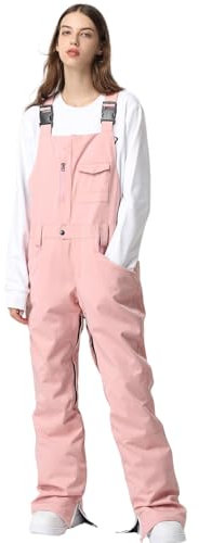 HOUZONIY Pantalon de Ski pour Femme, Bavoir de Neige, imperméable, Coupe-Vent, isolé, Salopette résistante à l'usure, pour la randonnée, l'escalade(K03-Rose L)
