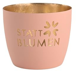 Giftcompany Madras, Windlicht, M, Motiv: Statt Blumen, pastellrosa/Gold, H8,5cm, D10cm
