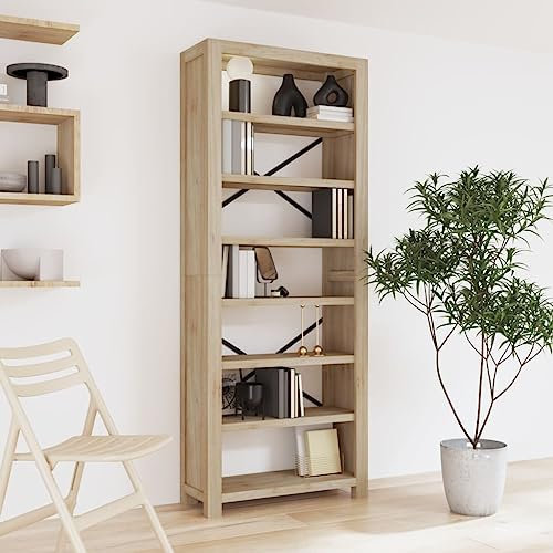 XGWKCNV Regal 7 Etagen Bücherregal 80x30x200cm Massivholz Akazie Bücherregale & Standregale