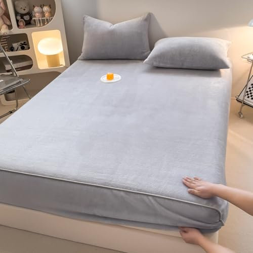 JIANINGHOME Fleece Spannbettlaken 150x200,Spannbettlaken Plüsch Flauschig Fleece Winter Spannbetttuch Cashmere Touch Flanell Bettlaken