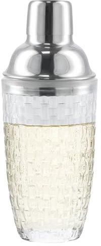 volumoon Coctelera de Cóctel de Vidrio, 500 ML Coctelera de Cóctel de Vidrio con Tapa de Acero Inoxidable y Colador, Coctelera de Bebidas para Vino, Botella Coctelera para Cocina, Fiesta, Hogar(Plata)