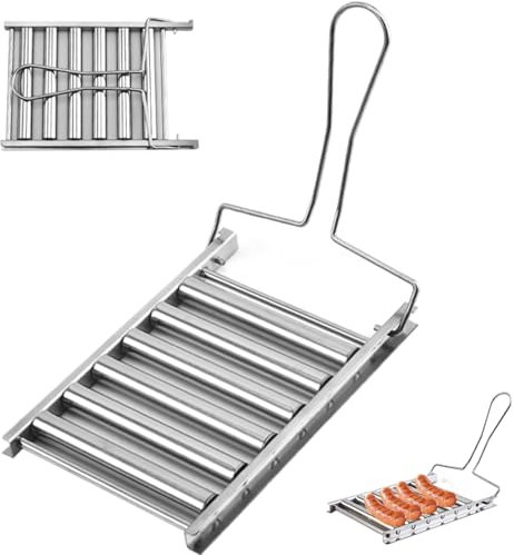 Hotdog Roller Grill, Hot Dog Roller aus Edelstahl, 5 Hot Dog Kapazität, BBQ Grill, Hot Dog Roller mit faltbarem langem Griff, tragbarer Hotdog Roller Rack für gleichmäßiges Garen, Grill, Hot Dog Rolle