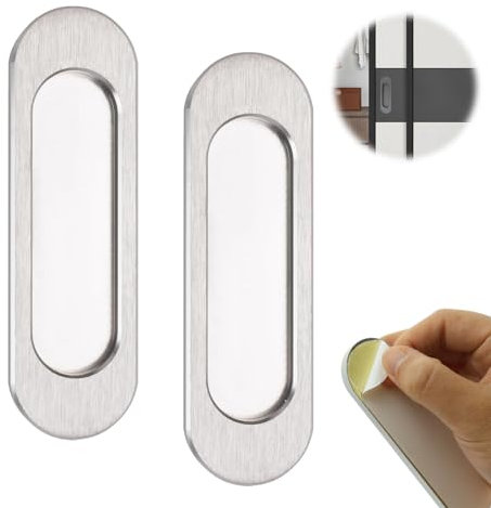 2 Stück Selbstklebende ovale Schiebetürgriffe, Aluminiumlegierung Gebürstet Türgriff Profilgriff Küchengriffe,versteckter Griff für Schiebetüren, Schränke, Schubladen, gebürsteter Stahl (100 mm)