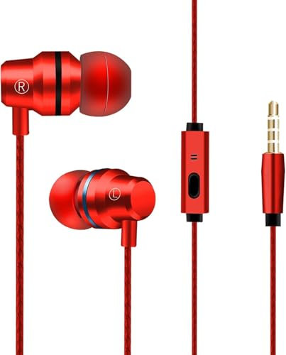 Wired Earbuds in-Ear Headphones, Stereo Handfree Noise Cancelling Earphones Headset,Earphones with Microphone,WIRED EARPHONES 3.5 mm Jack Mic Wired HEADPHONES Sport Earphone Heavy Bass Sound (Red)