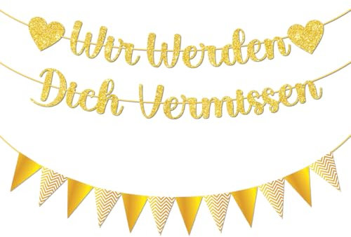 Rente Party Deko Girlande Set,2 Stück Gold Ruhestand Dekoration,Wir Werden Dich Vermissen Banner,Rentner Abschiedsdeko,für Kollegen Abschied und Renteneintritt