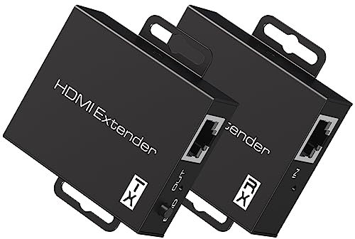 HDMI Extender Over Ethernet Cat5e Cat6 Up to 200Ft/60M HDMI Ethernet Adapter Transmitter Sender Receiver Repeater Balun Support Full 1080P 3D POC HDCP Copy EDID from Displays