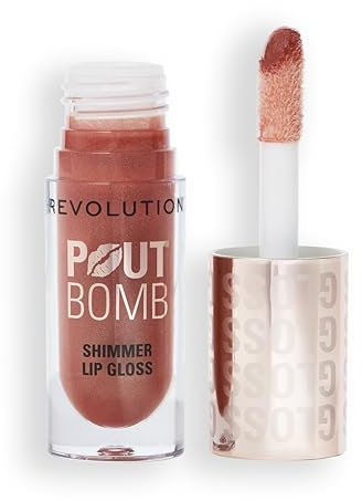Revolution, Pout Bomb Shimmer Gloss, Hochglanz-Lipgloss mit Hyaluronsäure & Vanilleduft, Nude Glow