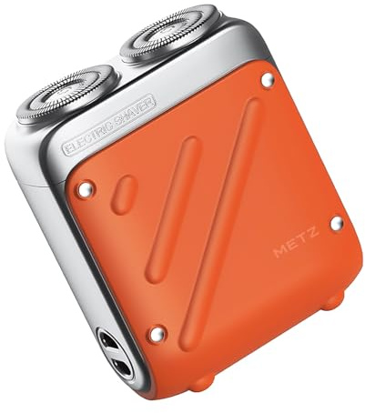 METZ Traveller rakapparat för män, bärbar elektrisk rakapparat med resefodral, våt och torr rakapparat med 9 000 rpm motor, IPX7 vattentät elektrisk shaver för resor, 60 dagars batteritid, orange