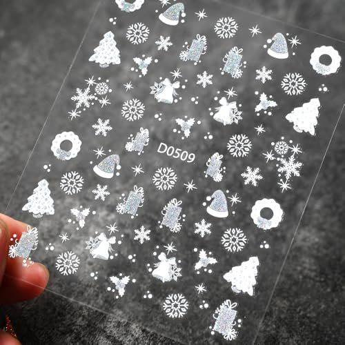 Nagelsticker Weihnachten Silber Glitzer Elch Schneeflocke Christmas Nail Sticker Xmas Bäume Glocke Nagelaufkleber Winter Urlaub Nagel Sticker Girlande Linie Nagel Stickers Nageldesign Nagel Zubehör