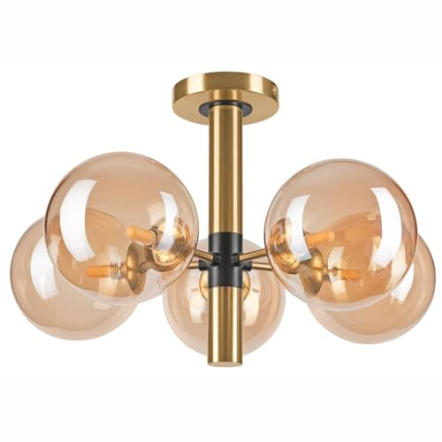 Licht-Erlebnisse Deckenleuchte Glas Metall in Gold Schwarz Wohnzimmer Schlafzimmer L:35 cm G9 5-flammig Kugeln Modern stilvoll blendarm Flur Deckenlampe GARGOS