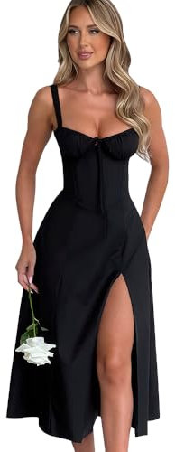 RPAEOY Kleid Damen Sexy Schlitz Sommerkleid Elegant Spaghetti Wickelkleid Bleistiftkleid Bodycon Cocktailkleid Abendkleider Partykleider (S)