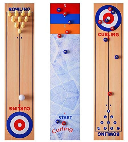 JTLB Shuffleboard, Bowling, Curling-Spieltisch mit Glatter Matte, Schneller Aufbau für Familienspaß, Puzzlespiel, Shuffleboard-Bowling-Tisch-Set, Tolles für Kinder und Erwachsene