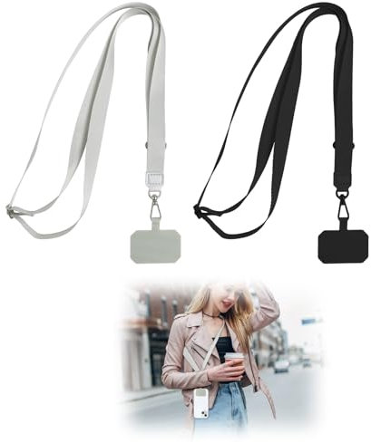 EuAcesry Cordon para Movil Universal, 2 Pcs Cordón Colgante para Móviles Ajustable con 2 Parches, Compatible con la Mayoría de Teléfonos Inteligentes y de los Funda - (Negro Gris)