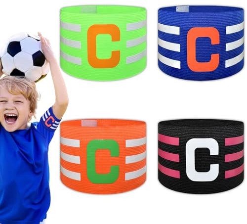 QZKJQDD 4 Stück Kapitänsbinde Kinder, Einstellbar Kapitänsbinde, Multicolor Kapitän Band Fußball Elastic Streifen Spielführerbinde, Kapitäns Armbinden für Kinder Junior Vereine Sport Streifen