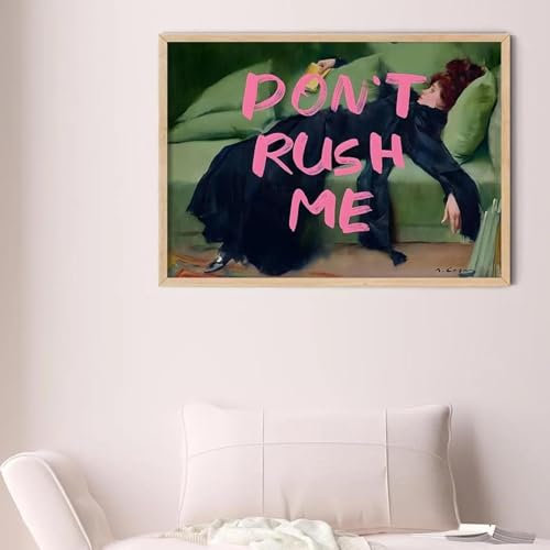 Wandkunst auf Leinwand mit dem Motiv „Mädchen auf grünem Sofa, Don’t Rush Me“, maximalistisch, antikes viktorianisches Gemälde, Druck, Wohnzimmer, Vintage, Heimdekoration, 50 x 70 cm, rahmenlos