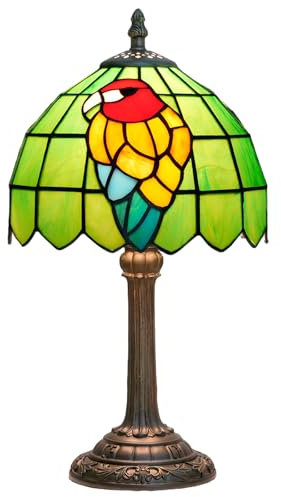 NUODITOS Tiffany Papagei Lampe Grün Buntglas Tischlampe Nachttischlampe Leselampe für Zuhause Büro Schlafsaal Bar Dekorieren Retro Einzigartig Niedlich Akzent Dekor Schreibtischlampe