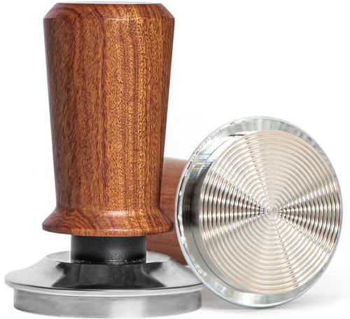 Allalley 51mm Espresso Tamper mit Base Ripple - Federbelastet Kaffeestampfer aus Edelstahl mit Einem elegant geformten Echtholzgriff auf 30 lbs Anpressdruck kalibiriert (51mm)