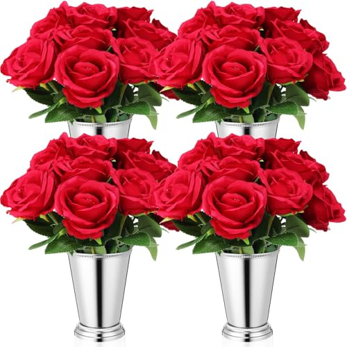 Roshtia Julep Becher mit roten Rosen, Tischdekoration für Derby-Tag, Rosen, Pferde-Themen, Geburtstagsparty-Zubehör, Derby-Party, Tafelaufsätze für Pferderennen, Party-Dekorationen, 28 Stück