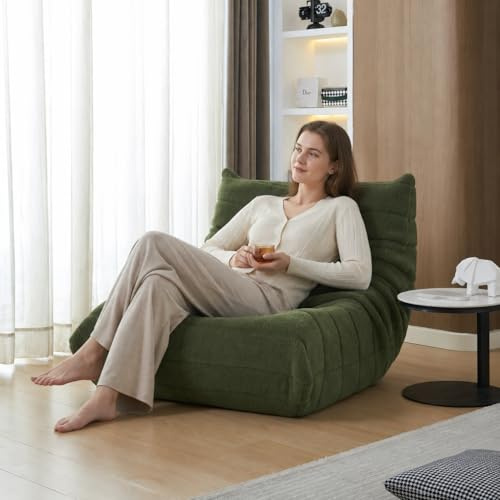 DAHUEN Faultiersessel mit Rückenlehne, großer Sitzsack für Erwachsene, freistehendes Sofa, Bodensofa, mit bequemem, hochdichtem Schaumstoff, für Wohnzimmer, Schlafzimmer, 99 x 33 x 33 cm (grün)