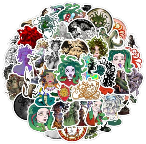 50 Stück griechische Mythologie Aufkleber, Medusa Vintage Ästhetik Aufkleber, Vinyl wasserdicht Valentinstag Aufkleber für Laptop Skateboard Wasserflasche Telefon Fall