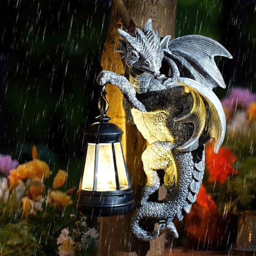 Simsky Drachen Gartenfigur mit Solar LED-Lichterkette, Außen Gartendeko, Geschenkidee (Drachen)