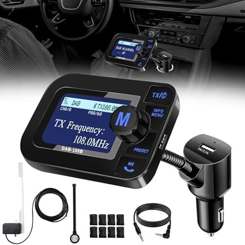 DeeprBetter Adattatore DAB Auto, Radio DAB Trasmettitore Bluetooth con Chiamate Hands-Free, Trasmettitore FM DAB Supporto Carta TF & USB 2.0, Ricevitore DAB Auto Aux Out con Display LCD da 2,3 Inches