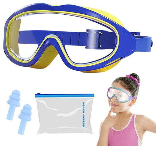 COSEN Schwimmbrille Kinder, Taucherbrille Kinder, 180°Panorama Schwimmmaske Anti-Leck Antibeschlag Tauchmaske mit Ohrstöpsel Swimming Goggles für 4-12 Jahre Kinder Mädchen Jungen (Blau)