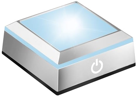 EUSTUMA LED-Lichtsockel, rutschfest, quadratisch, in einer Vielzahl von Farben, geeignet für Glaskristall, kugelförmige Kunstwerke (silberfarbene flache Oberfläche)