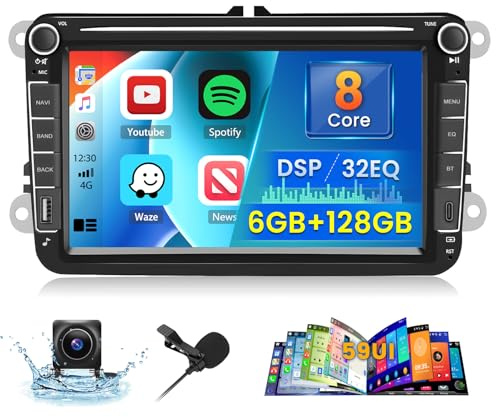 [8Core 6G+128G] Inefala Autoradio per VW Golf Passat Tiguan Polo Caddy Skoda Seat, 8 Schermo Stereo Auto Bluetooth con CarPlay Wireless Android Auto GPS WiFi RDS/FM SWC Mic Retrocamera