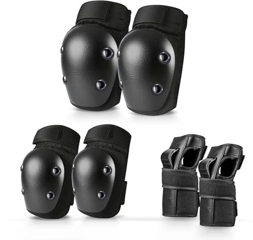 Hoclauho 6-in-1 Protektoren Set für Inliner, Skateboard Fahrrad Knieschoner, Ellenbogenschoner Handgelenkschützer mit Hartschale ideal für Outdoor-Sport, Skaten & BMX