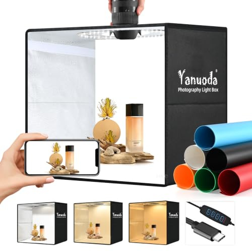40cm Photo Light Box, Foldable Studio Tent for Jewellery & Watches | 180 Dimmable LEDs (CRI>97), 3 Light Modes, 18W USB-C. 6 Backdrops. Compact 40x40x12cm for Jewellery, Cosmetics & Food Photos