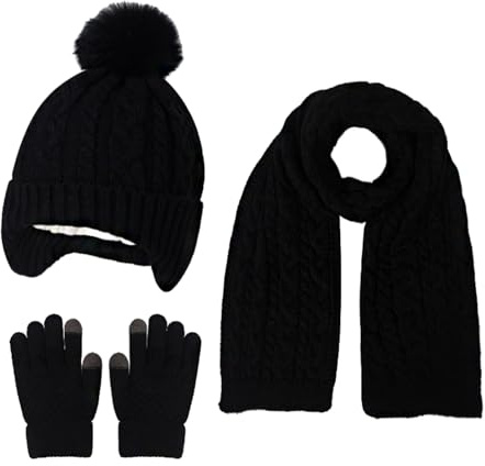 MAZELIKEHOOD 3Pcs Girls Winter Scarf Gloves Hat Set Knit Thick Warm Soft Accessories Sets for Kids Boys for Children 3-10 Years