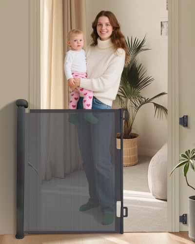 Barriere de Securite Enfant 0-140 cm, Barrière de Sécurité pour Bébés et Chiens pour Escaliers, Montage Rapide, Verrouillage Sécurisé, Idéale pour Escaliers, Portes et Couloirs, Noir