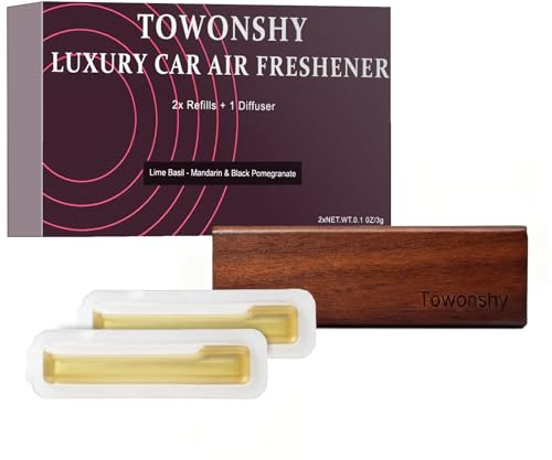Towonshy Auto Duft Kompatibel mit Rituals Parfüm, Elegante Holzhalterung Autoduft, Herren Auto Lüftungsauslass Lufterfrischer, 2PC Limette Basilikum Mandarine & Schwarzer Granatapfel Natürlicher Duft