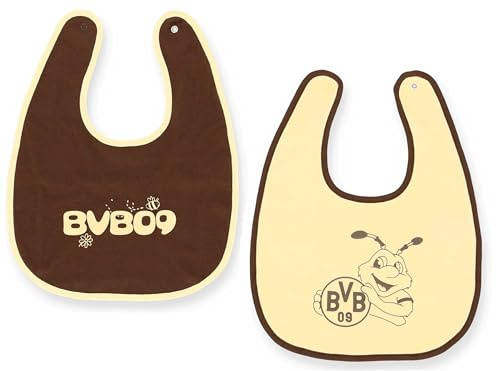 Dortmund Borussia Lätzchen 2er Set - Emma - GOTS | Babylätzchen | beige-braun | BVB 09 - Plus Aufkleber Wir lieben Fußball