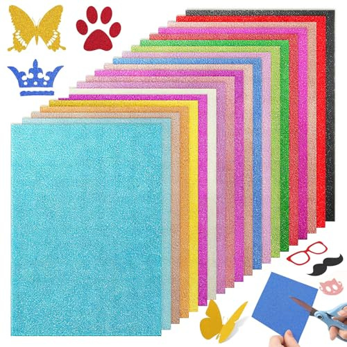 20PCS A4 Glitter Cardstock, 20 Vibrant Colors Non Shedding for Scrapbooking Card Making Party Wedding Decorations Premium Glitter Paper for DIY Crafts Art Projects Gift Packaging 250 GSM