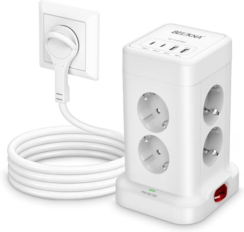 Mehrfachsteckdose mit 4 USB 8 Fach Steckdosenleiste Flachstecker