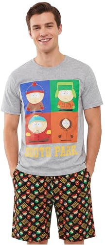 Get Trend South Park Men’s Pyjama Set XS-3XL, Two-Piece Crew Neck T-shirt & Pj Short Bottoms, Soft Breathable Loungewear Men’s Gifts (XS, Multi South Park)