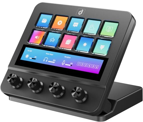 upHere Stream-Controller Makro-Pad Stream-Console–10 programmierbare LCD-Tasten & 4 Knöpfe,Touch Strip,USB MIDI Tastatur für Content-Creator,Gamer & Fachkräfte,kompatibel mit PC,Mac,CMN4EK