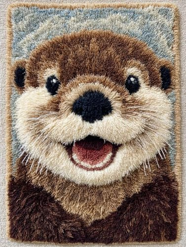 XDEGHUANGSS Knüpfteppich Set Niedlicher Otter Knüpfset Für Anfänger,Gobelin-Teppich-Set Für Erwachsene,Selbstknüpfendes Sets,Diy-Bastelsets