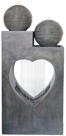 Dehner Gartenbrunnen Amor, Outdoor-Brunnen, mit LED-Beleuchtung, frostbeständig, ca.46x23x99 cm, Polyresin, grau