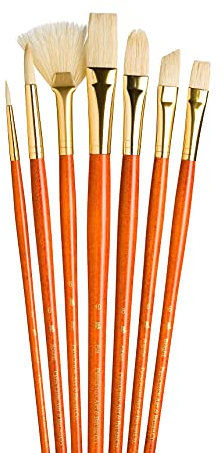 Princeton Art & Brush Natural Bristle Real Value Brush Set-7 kg, Wood, Orange, Rnd 2,6,BRT 6,FLB 8,Fan 6,Flat 10,ANG 6