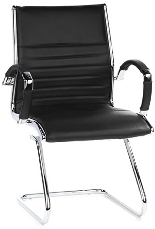 hjh OFFICE 660505 Konferenzstuhl Parma V Leder Schwarz/Chrom Freischwinger Besucherstuhl mit Armlehnen