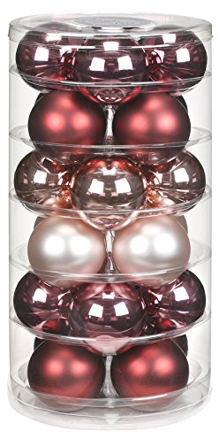 24 Christbaumkugeln GLAS 6cm // Weihnachtskugeln Baumkugeln Baumschmuck Weihnachtsdeko Kugeln Glaskugeln Dose, Farbe:Avenue of Romance ( rosa magnolie )