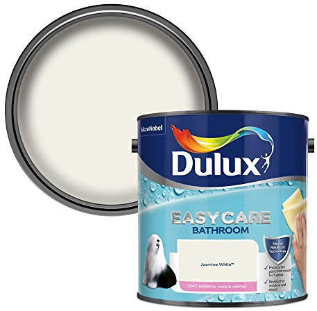 Dulux Easycare Bathroom Soft Sheen Emulsion Paint for Walls and Ceilings - Jasmine White 2.5 litres